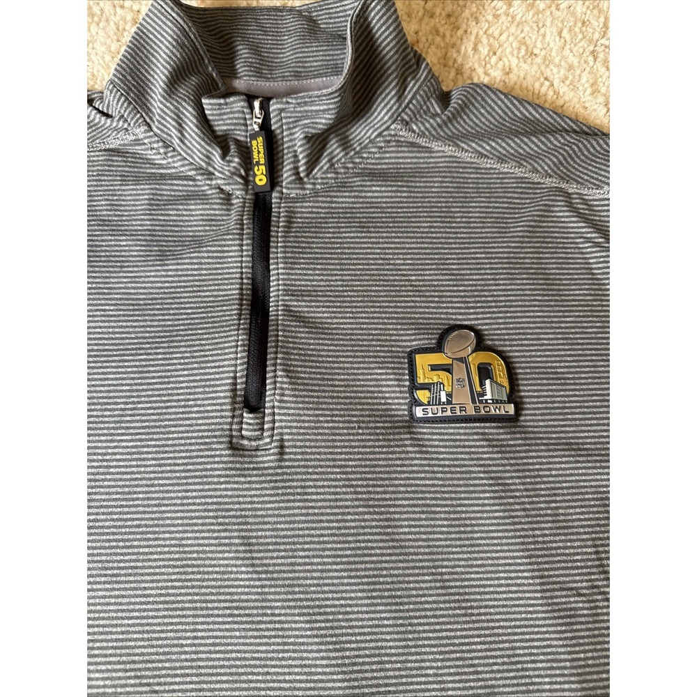 Super Bowl 50 Branded Long Sleeve Striped  Large Pullover‎ 1/4 Zip Football